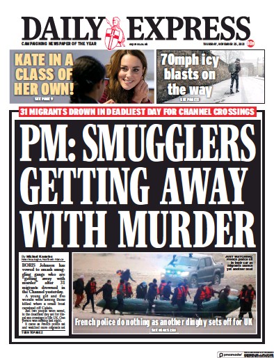 Daily Express Newspaper Front Page (UK) for 25 November 2021