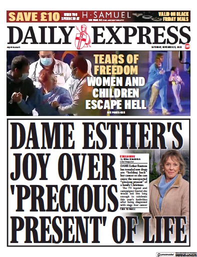 Daily Express Newspaper Front Page (UK) for 25 November 2023