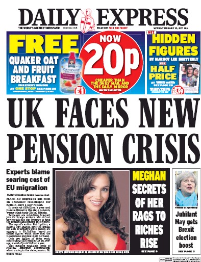 Daily Express Newspaper Front Page (UK) for 25 February 2017