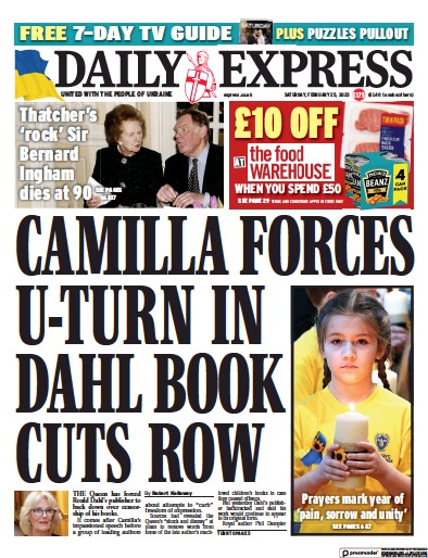 Daily Express Newspaper Front Page (UK) for 25 February 2023