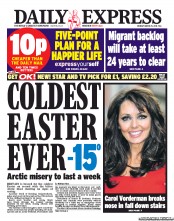 Daily Express (UK) Newspaper Front Page for 25 March 2013