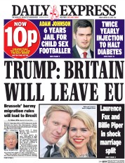 Daily Express (UK) Newspaper Front Page for 25 March 2016
