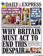 Daily Express (UK) Newspaper Front Page for 25 March 2022