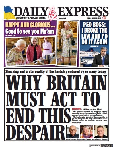 Daily Express Newspaper Front Page (UK) for 25 March 2022