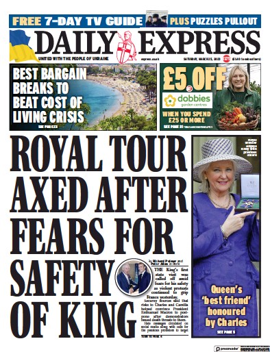 Daily Express Newspaper Front Page (UK) for 25 March 2023