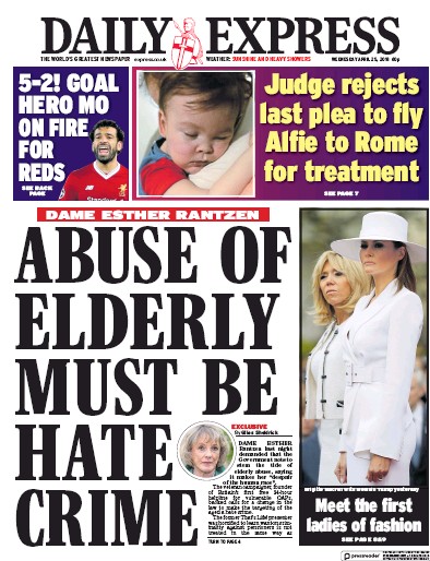 Daily Express Newspaper Front Page (UK) for 25 April 2018