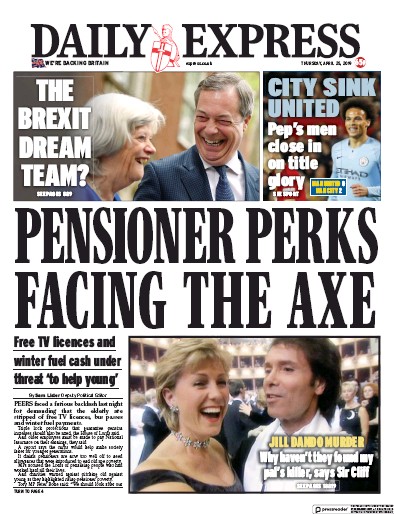 Daily Express Newspaper Front Page (UK) for 25 April 2019