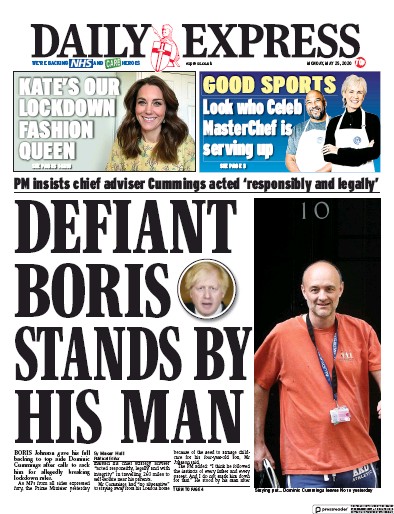 Daily Express Newspaper Front Page (UK) for 25 May 2020