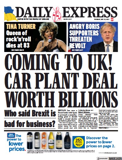 Daily Express Newspaper Front Page (UK) for 25 May 2023
