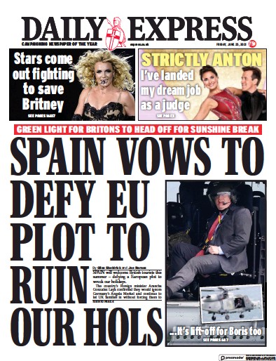 Daily Express Newspaper Front Page (UK) for 25 June 2021