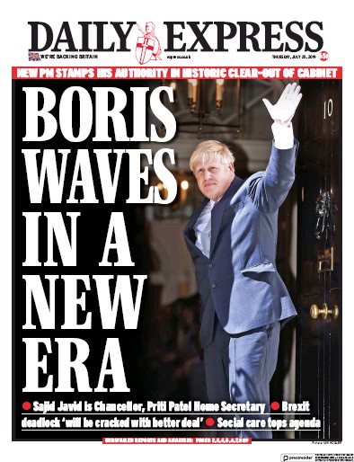 Daily Express Newspaper Front Page (UK) for 25 July 2019