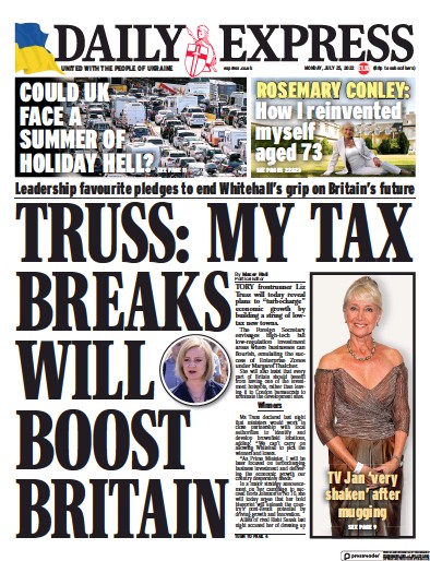 Daily Express Newspaper Front Page (UK) for 25 July 2022