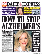 Daily Express (UK) Newspaper Front Page for 25 August 2011