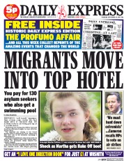Daily Express (UK) Newspaper Front Page for 25 September 2014