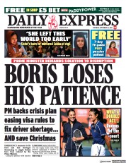 Daily Express (UK) Newspaper Front Page for 25 September 2021