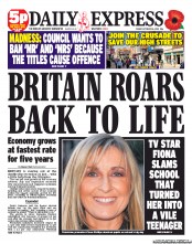 Daily Express (UK) Newspaper Front Page for 26 October 2012