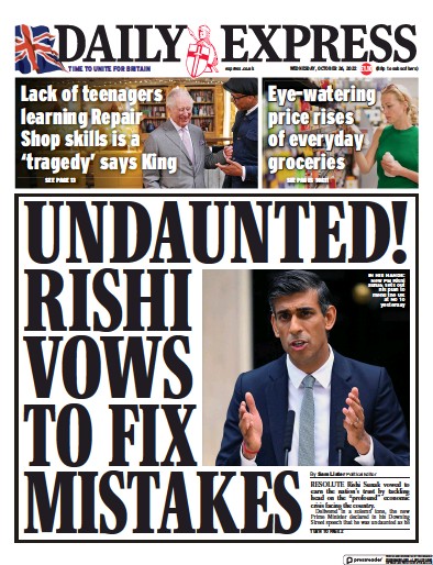 Daily Express Newspaper Front Page (UK) for 26 October 2022