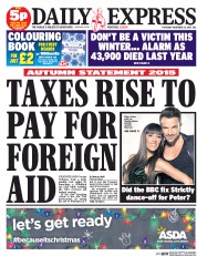 Daily Express (UK) Newspaper Front Page for 26 November 2015