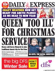 Daily Express (UK) Newspaper Front Page for 26 December 2016