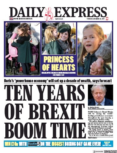 Daily Express Newspaper Front Page (UK) for 26 December 2019