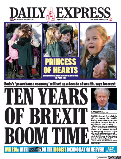 Daily Express Newspaper Front Page (UK) for 26 December 2019