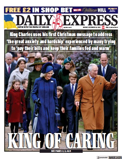 Daily Express Newspaper Front Page (UK) for 26 December 2022