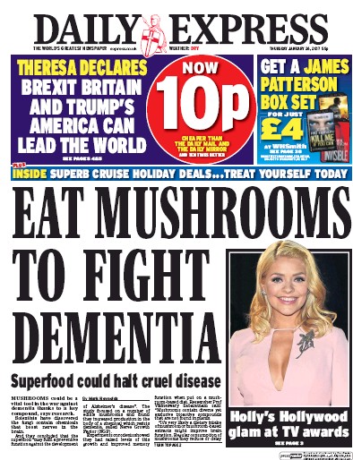 Daily Express Newspaper Front Page (UK) for 26 January 2017