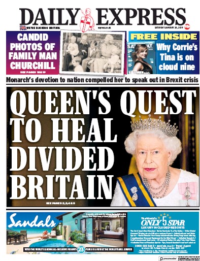 Daily Express Newspaper Front Page (UK) for 26 January 2019