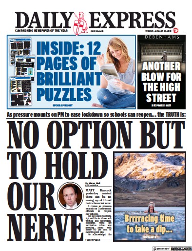 Daily Express Newspaper Front Page (UK) for 26 January 2021