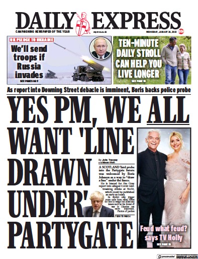 Daily Express Newspaper Front Page (UK) for 26 January 2022