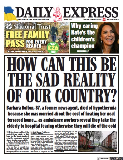 Daily Express Newspaper Front Page (UK) for 26 January 2023
