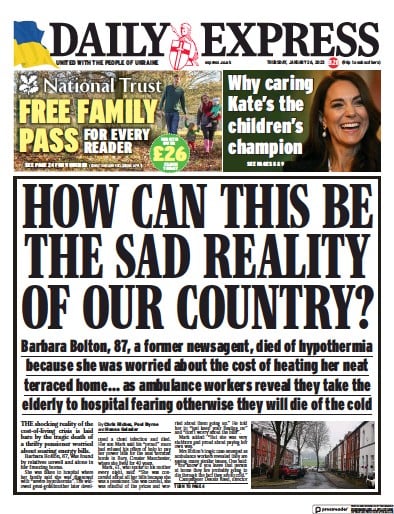 Daily Express Newspaper Front Page (UK) for 26 January 2023