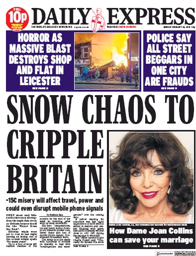 Daily Express Newspaper Front Page (UK) for 26 February 2018
