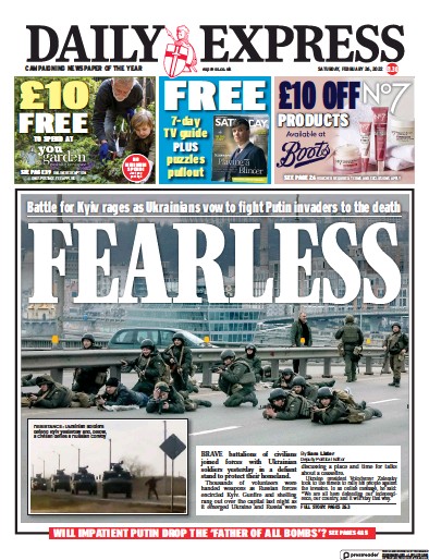 Daily Express Newspaper Front Page (UK) for 26 February 2022