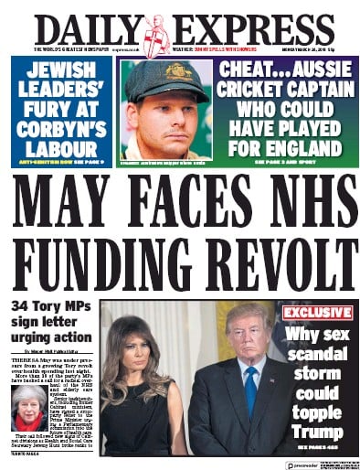 Daily Express Newspaper Front Page (UK) for 26 March 2018