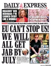 Daily Express (UK) Newspaper Front Page for 26 March 2021