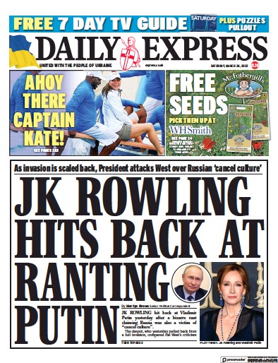 Daily Express Newspaper Front Page (UK) for 26 March 2022