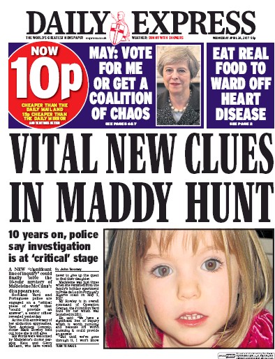 Daily Express Newspaper Front Page (UK) for 26 April 2017