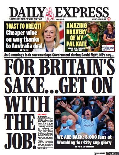 Daily Express Newspaper Front Page (UK) for 26 April 2021