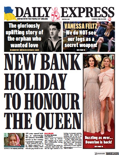 Daily Express Newspaper Front Page (UK) for 26 April 2022