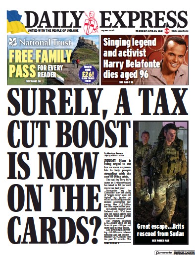 Daily Express Newspaper Front Page (UK) for 26 April 2023