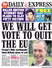 Daily Express (UK) Newspaper Front Page for 26 May 2014