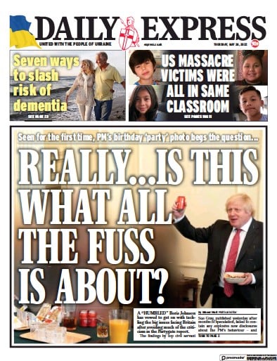 Daily Express Newspaper Front Page (UK) for 26 May 2022