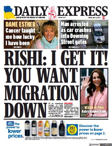 Daily Express Newspaper Front Page (UK) for 26 May 2023