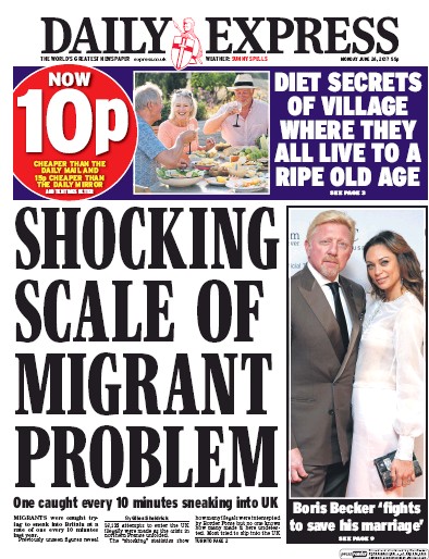 Daily Express Newspaper Front Page (UK) for 26 June 2017