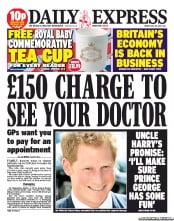 Daily Express (UK) Newspaper Front Page for 26 July 2013