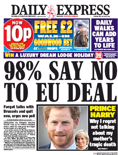 Daily Express Newspaper Front Page (UK) for 26 July 2016