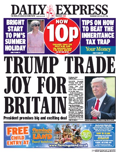 Daily Express Newspaper Front Page (UK) for 26 July 2017