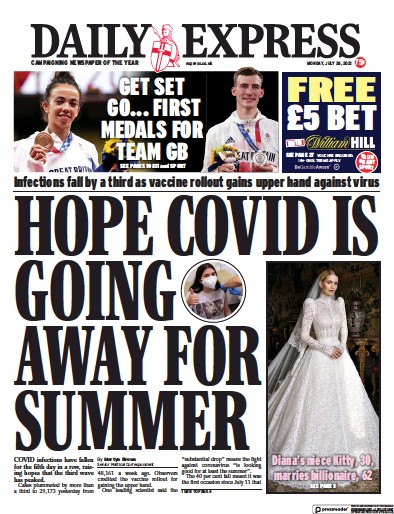 Daily Express Newspaper Front Page (UK) for 26 July 2021