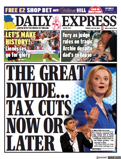 Daily Express Newspaper Front Page (UK) for 26 July 2022